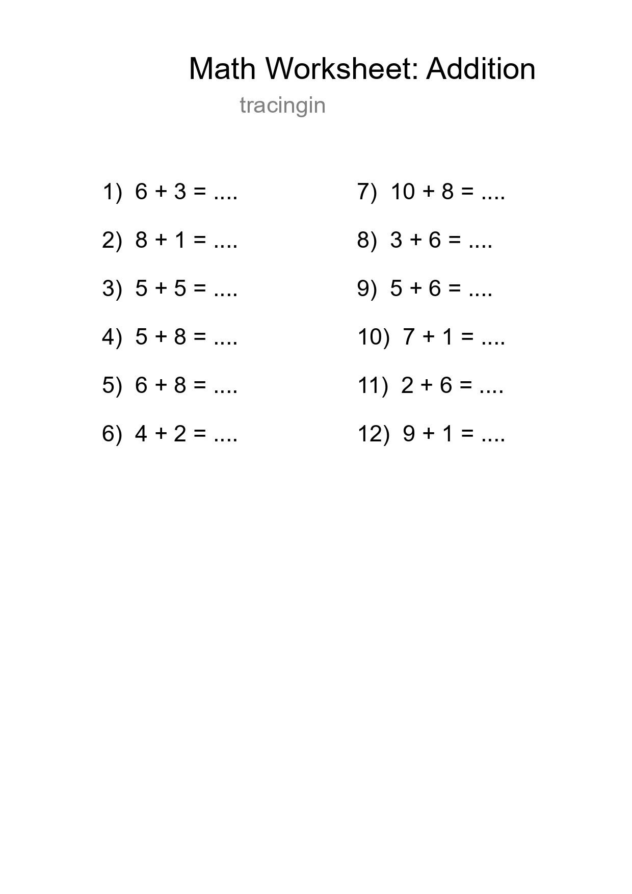 Free 12 Addition Math Worksheet For Grade 1 - Part 23