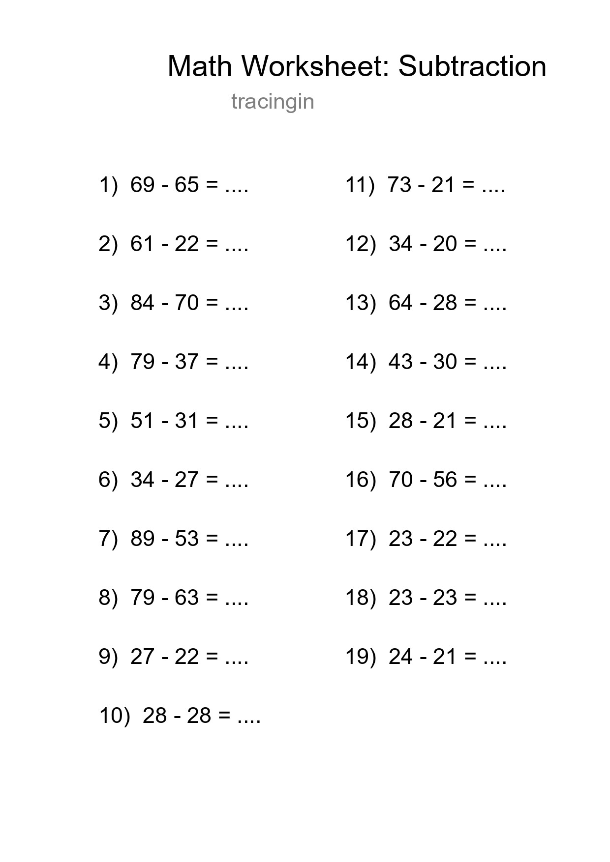 Free 19 Subtraction Math Worksheet For Grade 3 - Part 41
