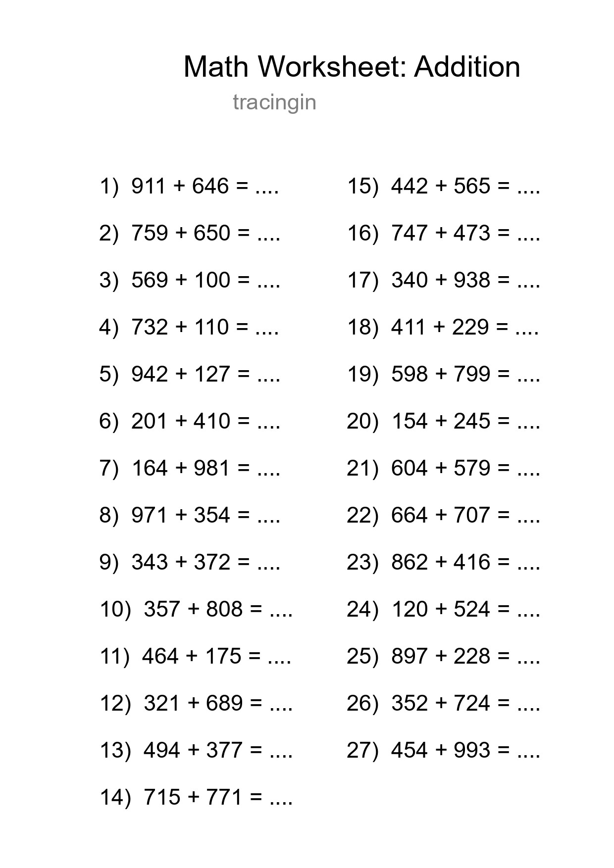 Free 27 Addition Math Worksheet For Grade 5 - Part 12