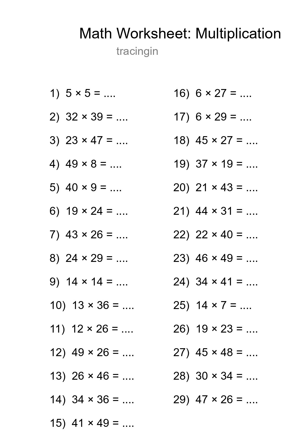 Free 29 Multiplication Math Worksheet For Grade 2 - Part 7