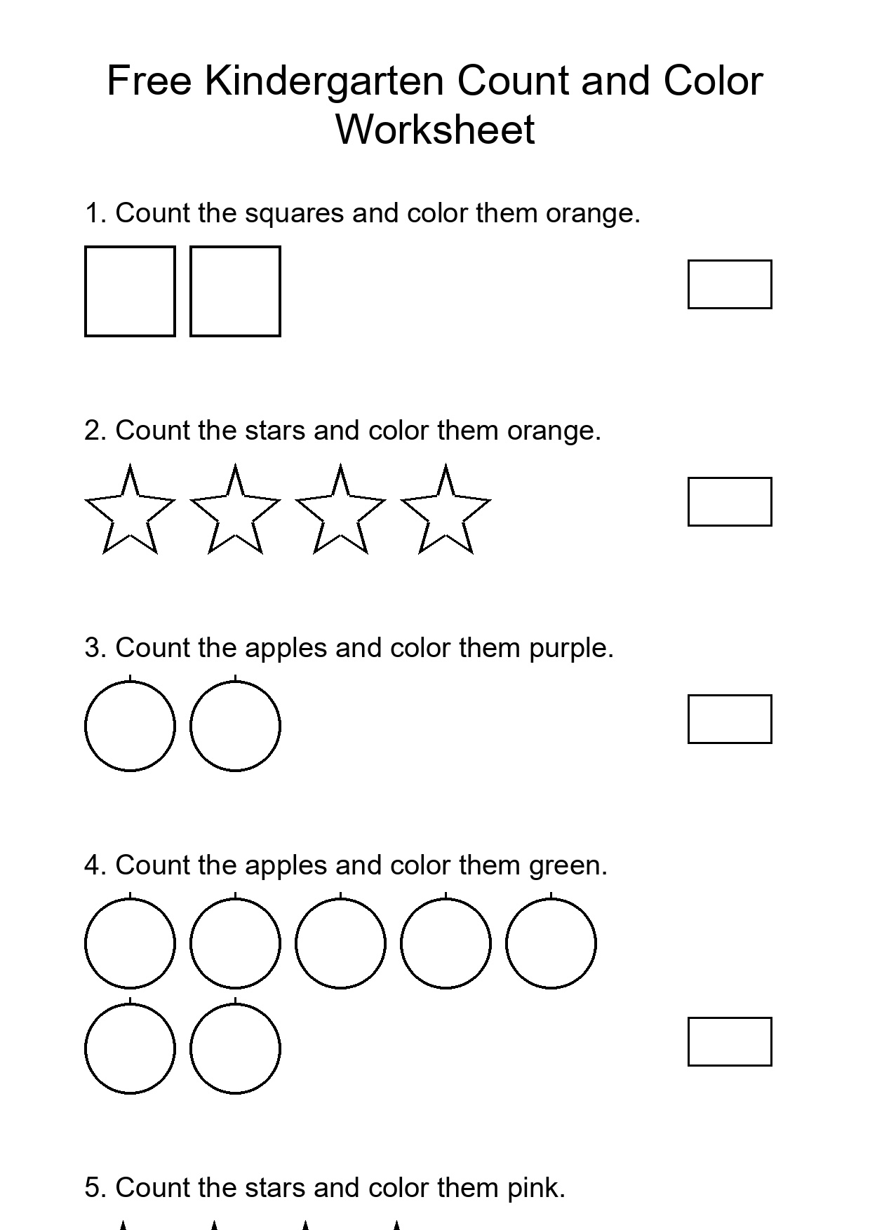 Free Kindergarten Count and Color Worksheet
