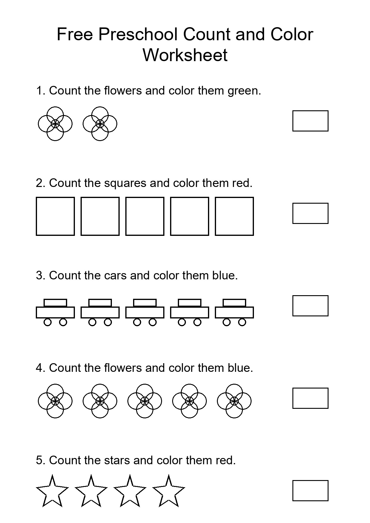 Free Preschool Count and Color Worksheet
