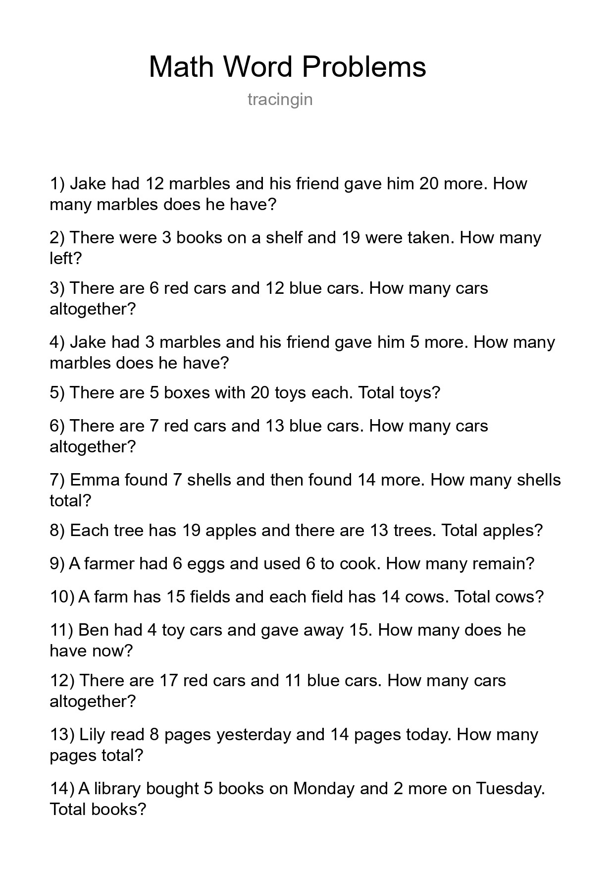 Math Word Problem Worksheet