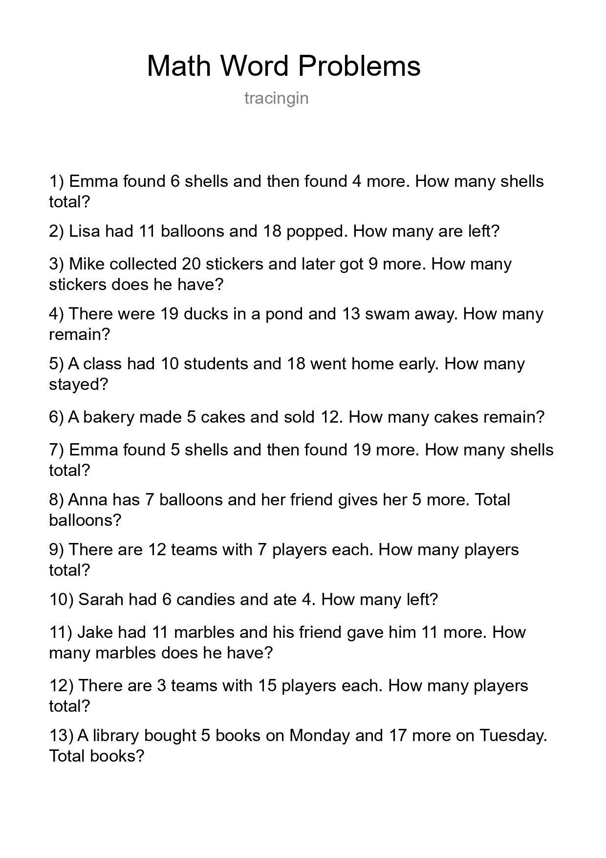 Math Word Problem Worksheet