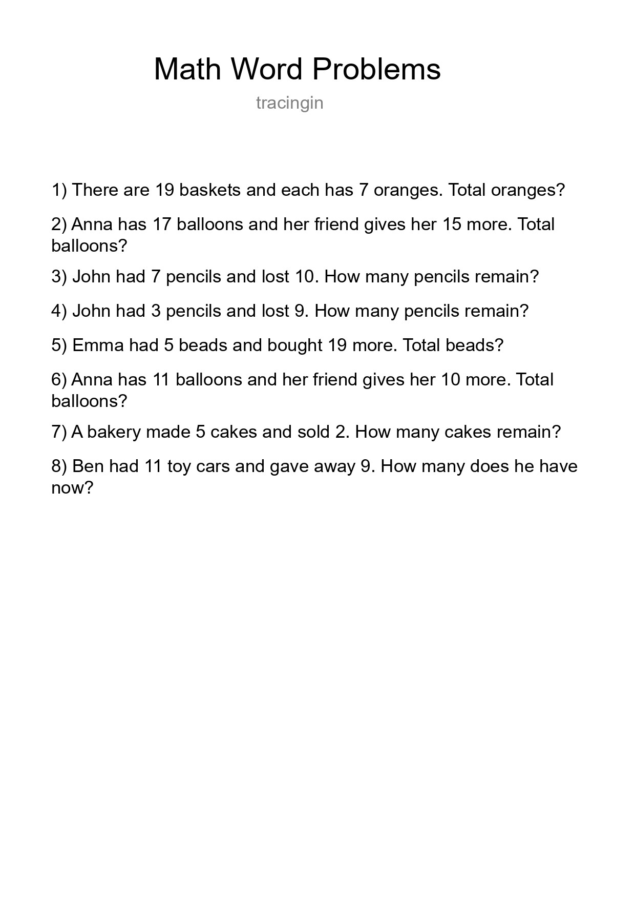 Math Word Problem Worksheet
