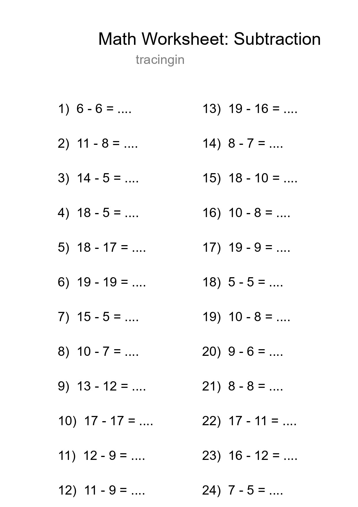 Printable Free 24 Subtraction Math Worksheet For Grade 2 - Part 30